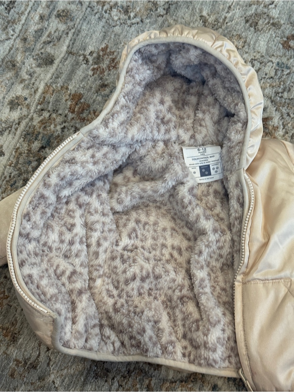 GAP Baby Faux Fur Reversible Jacket - Taupe & Cream - Picture 3 of 5